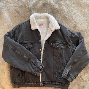 Vintage 80's Levi’s Men’s XL Sherpa-Lined Black Denim Jacket – USA Made, Red Tab